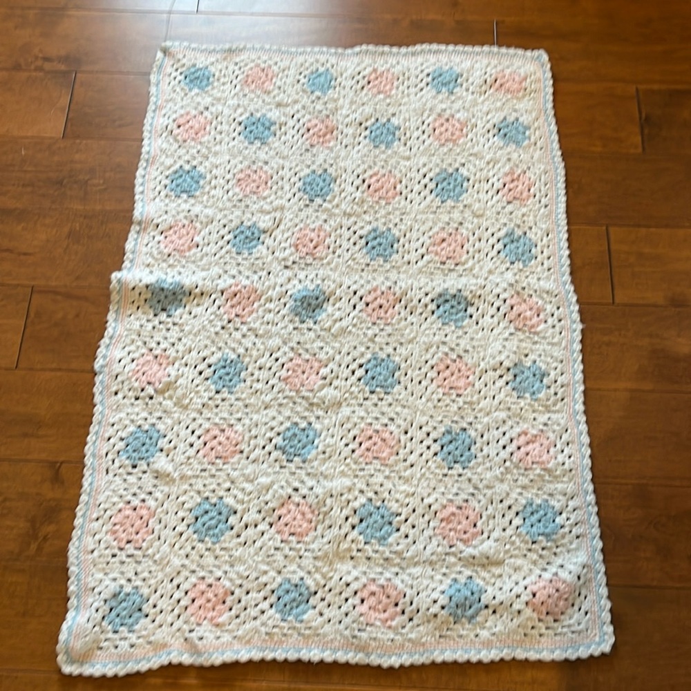 Handmade Granny Square Baby Blanket Vintage
